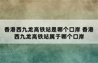 香港西九龙高铁站是哪个口岸 香港西九龙高铁站属于哪个口岸